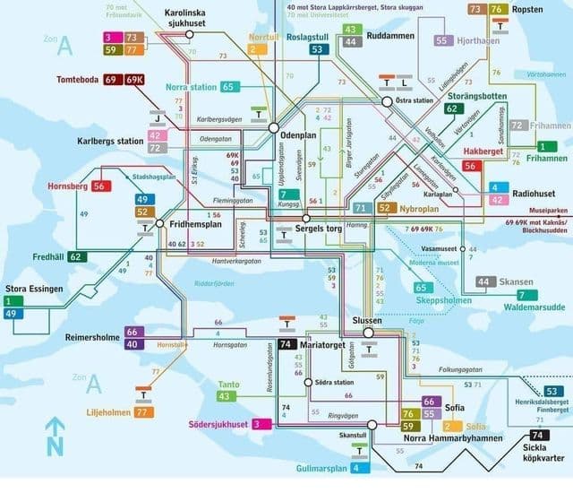 ストックホルムのバス停の地図