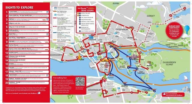 ストックホルム ホップオンホップオフバスツアーの地図