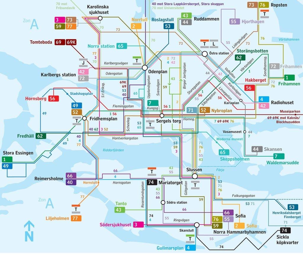 ストックホルムのバス停の地図